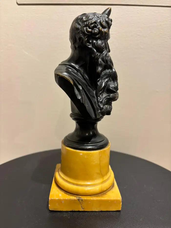 Signed Bronze Bust of Moses on a Sienna Marble Base, After Michelangelo