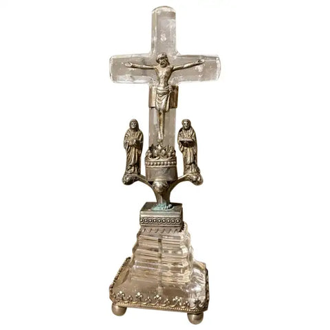 18th Century Italian Baroque Silver and Rock Crystal Crucifix