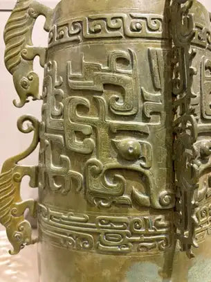 Chinese Archaistic Bronze Ritual Bell, Zhou Dynasty Style having Great Verdigris Patina