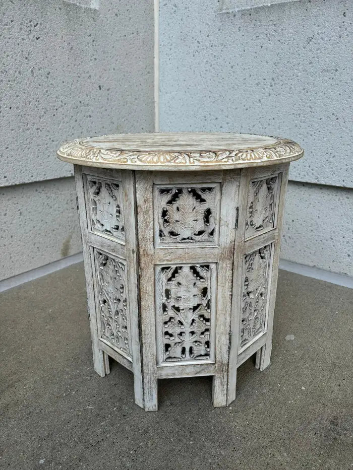 Pair Anglo Indian Carved and Painted Round Side Tables