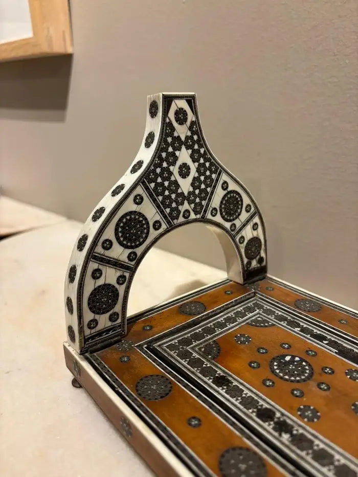 Anglo Indian Rosewood Folding Book Stand of Bone & Metal with Ebony Inlay