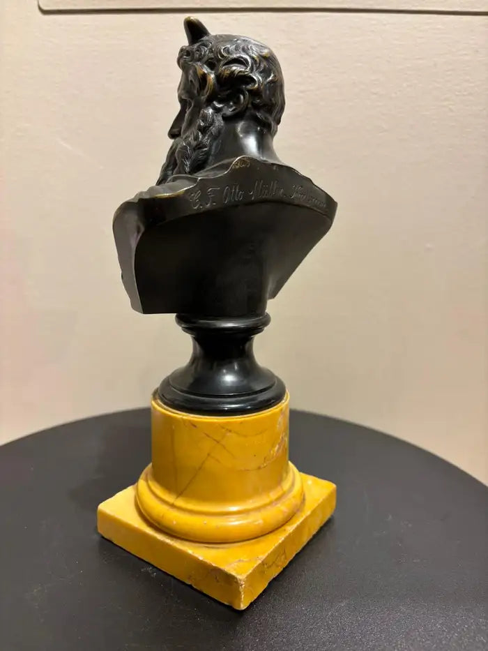Signed Bronze Bust of Moses on a Sienna Marble Base, After Michelangelo