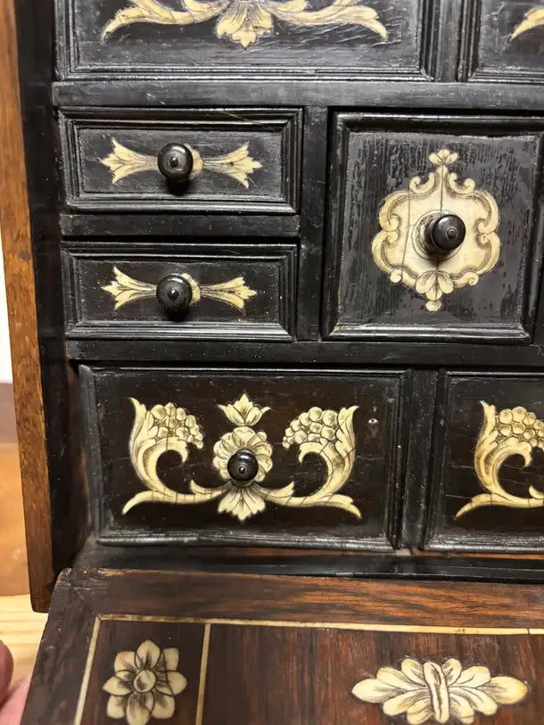 17th Century Dutch Baroque Rosewood Chest with Etched Bone Inlay