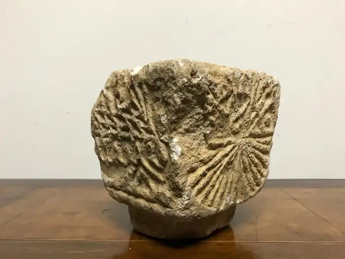 Cypriot Byzantine Limestone Mortar with Craved Abstract Decoration