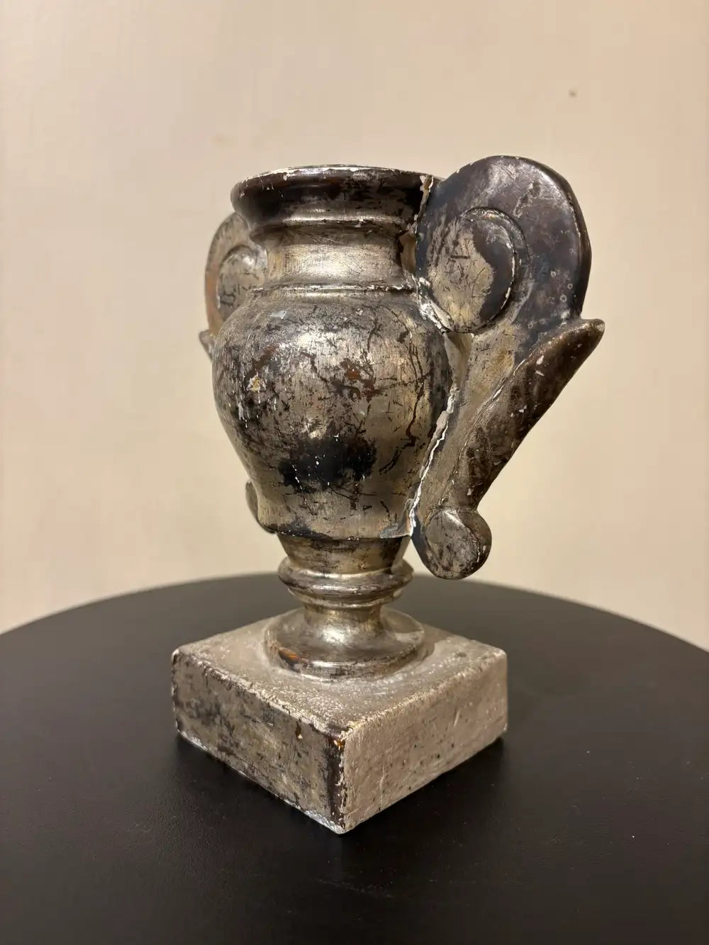 Pair 18th Italian Century Carved Silver Gilt Two Handled Urns