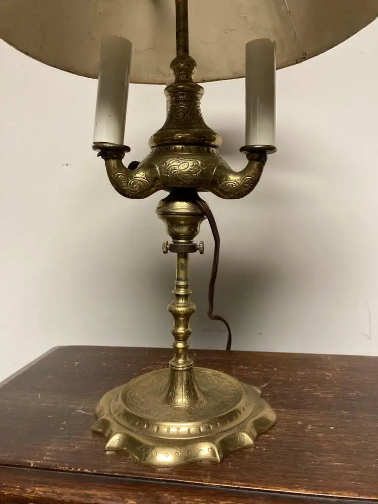 An Early 19th Century French Bouillotte Lamp with Green Tole Shade