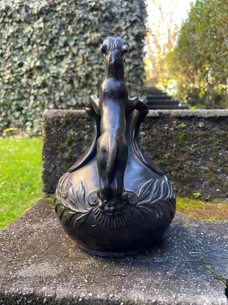 19th Century Italian Grand Tour Bronze Wine Vessel Askos with Panther Handle