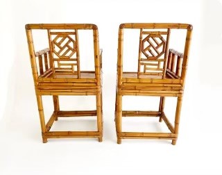 Pair of Chinese Early 20th Century Bamboo Armchairs