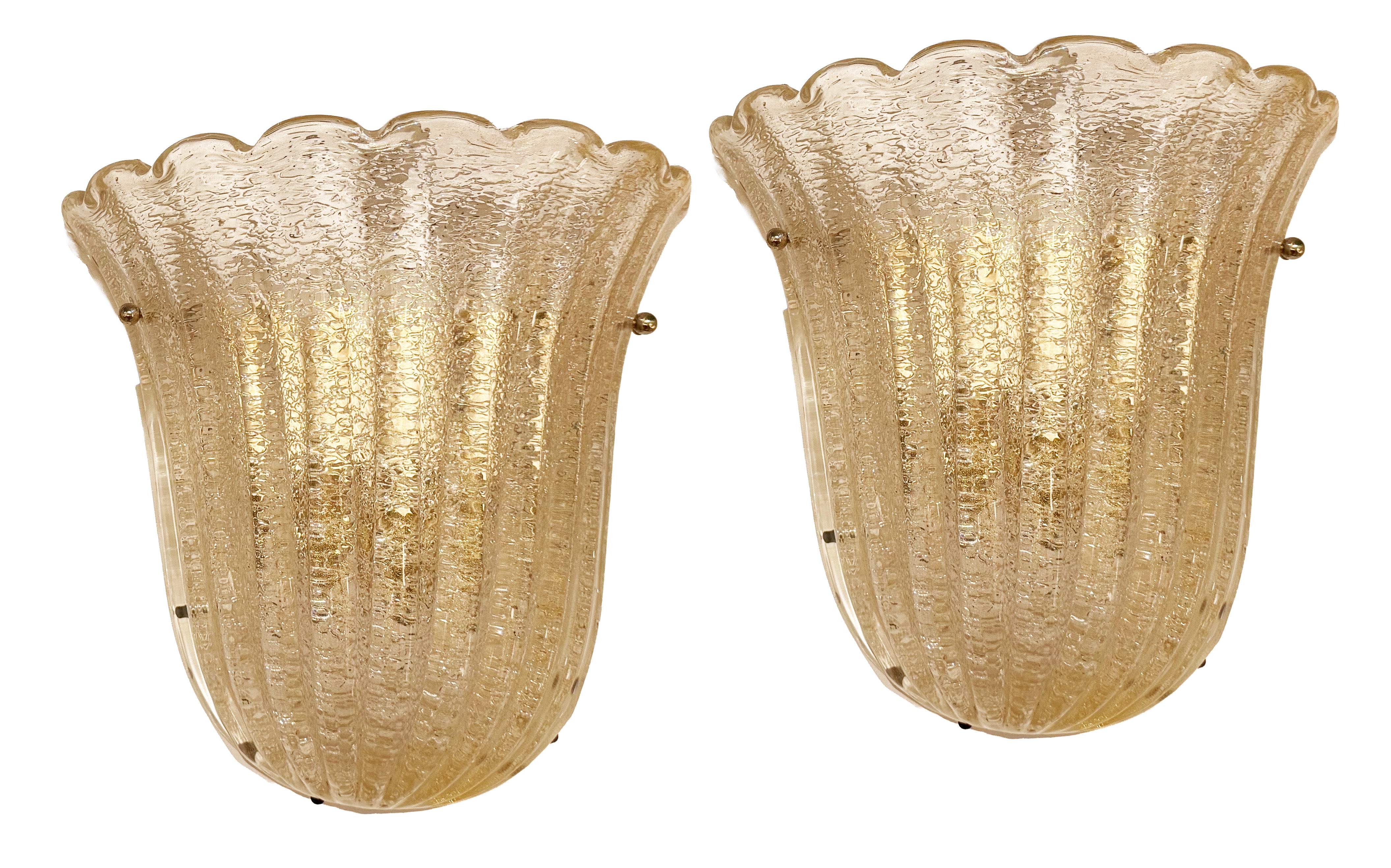 A Pair of Barovier & Toso Gold-Flecked Glass Sconces
