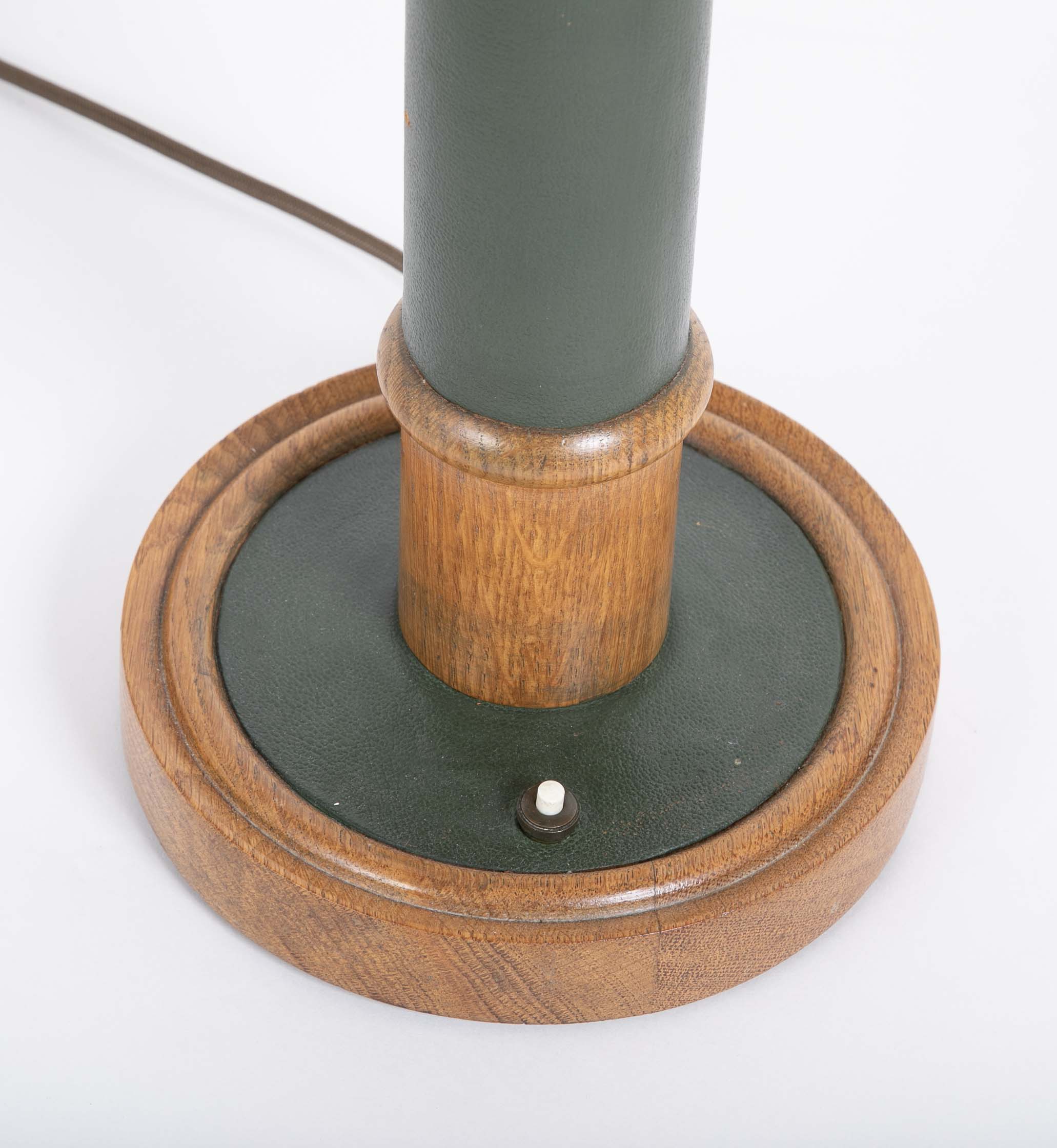 A Leather and Oak Lamp Designed by Paul Dupre-Lafon for Hermes