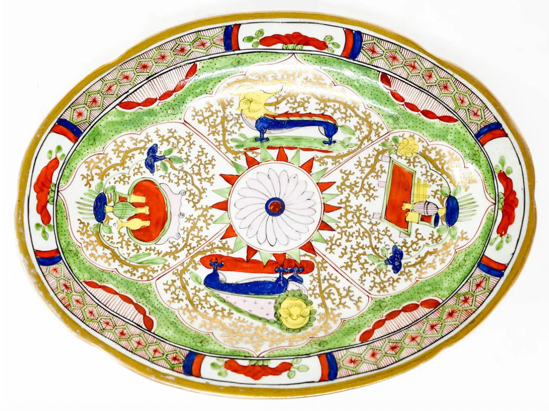2 Oval Worcester Dragons in Compartments Serving Dishes