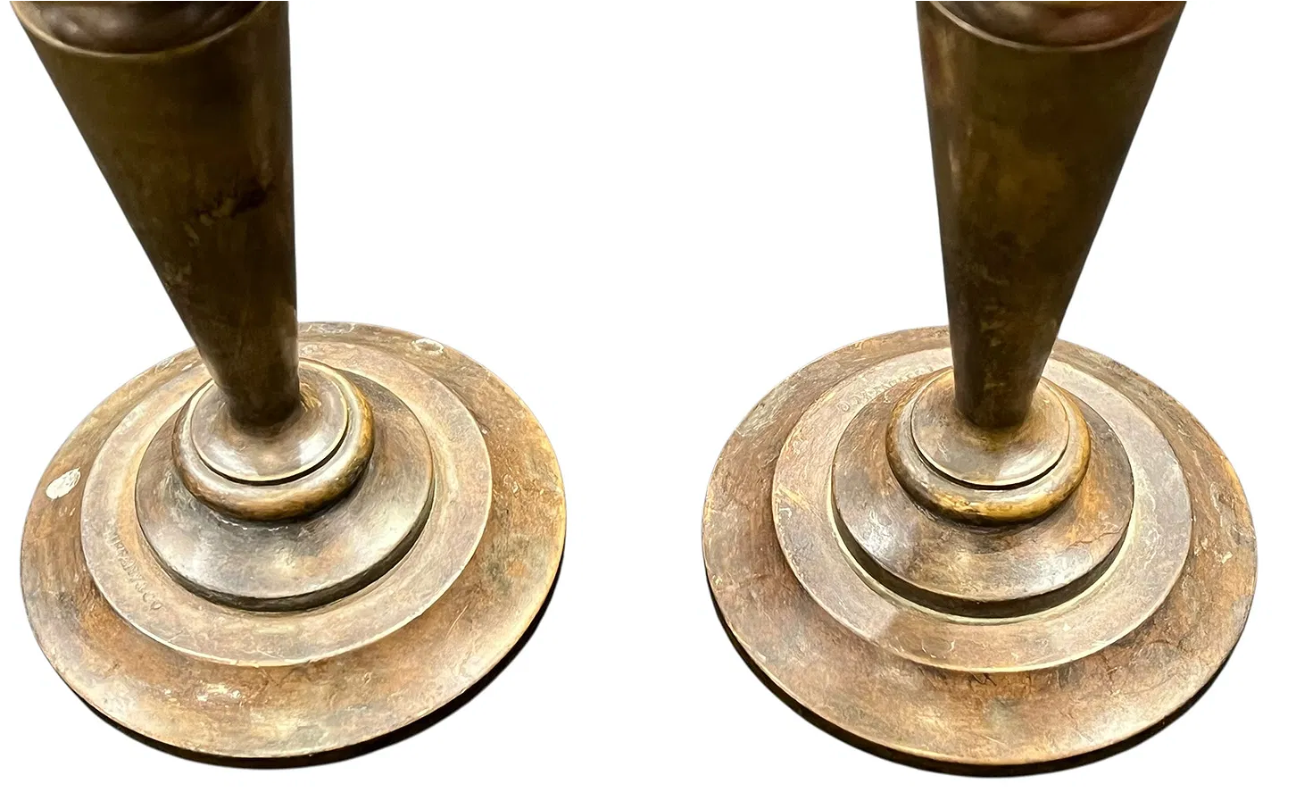 Tiffany & Co. Signed Pair of Bronze Taper Candlesticks