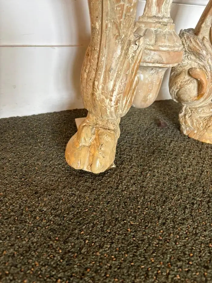 18th Century Italian Carved Rams Head Console Table With Scagliola Top