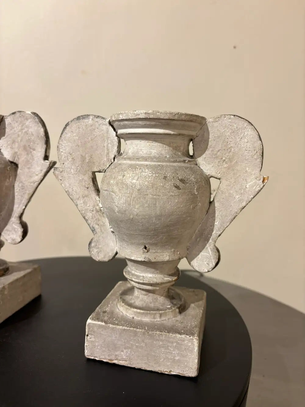 Pair 18th Italian Century Carved Silver Gilt Two Handled Urns