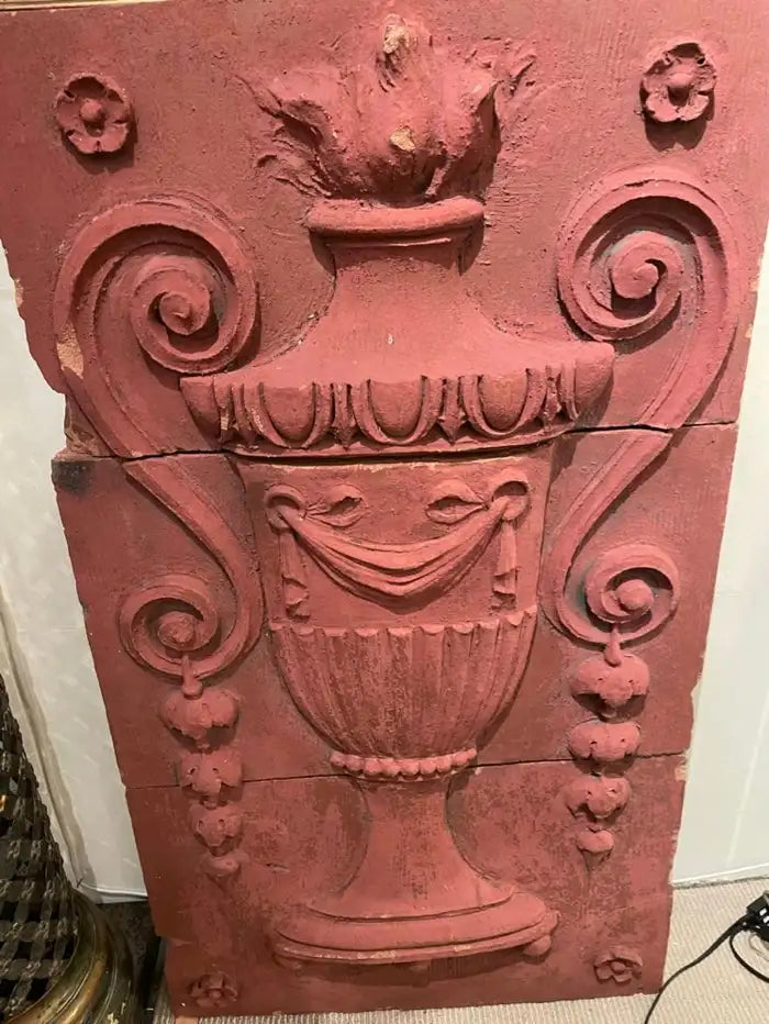 Monumental 19th Century Neoclassical Terracotta Urn Architectural Relief