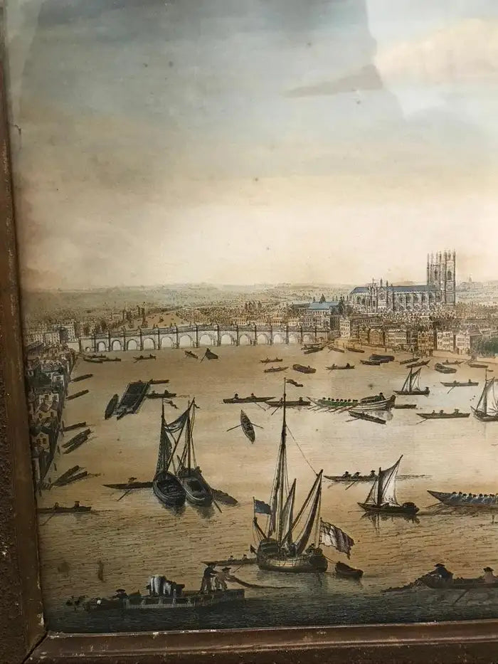 18th Century Color Engraving of Westminster, Somerset House in Original Frame