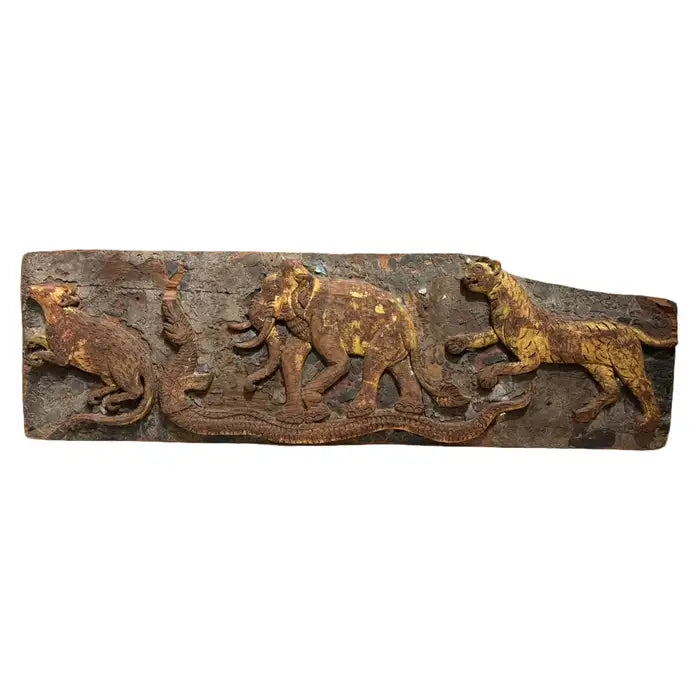 19th Century Anglo Indian Carving of an Elephant, a Tiger, a Serpent and a Rat
