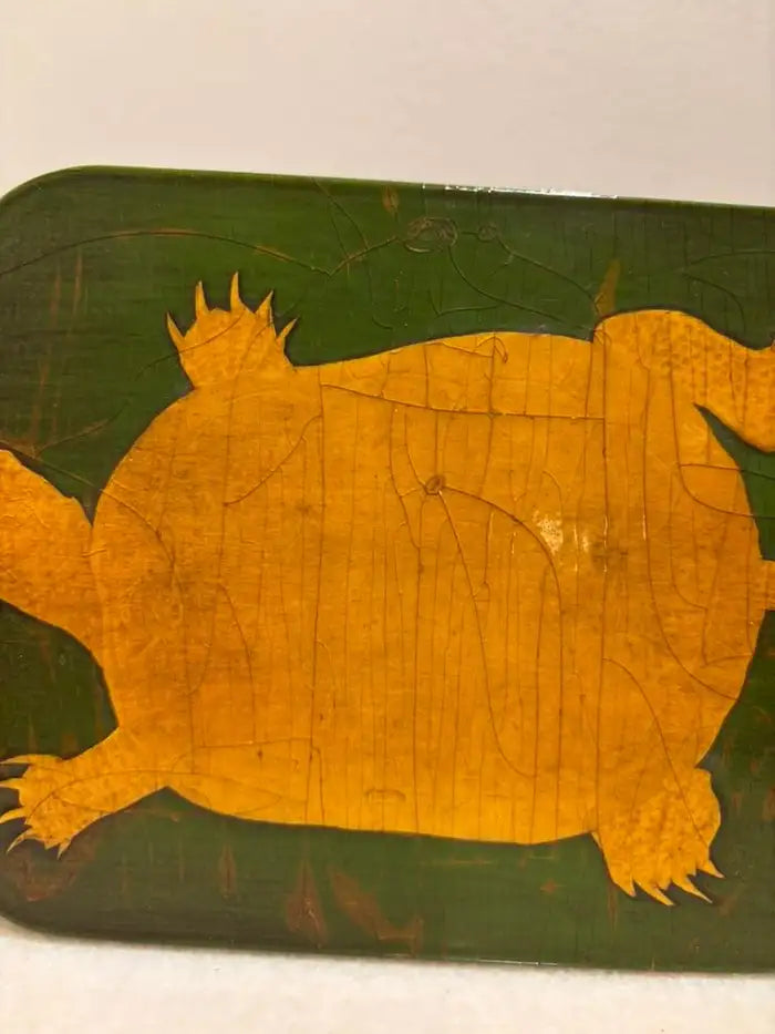 Green and Gold Lacquer Decoupage Turtle Box With Faux Tortoise Shell Interior