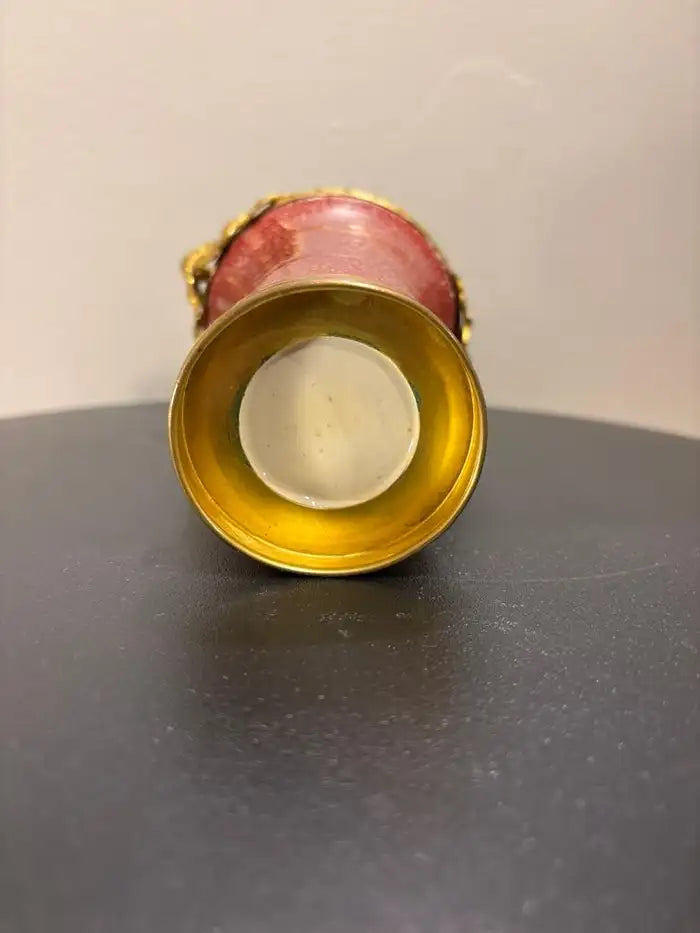 French Louis XVI Style Porcelain Vase Faux Porphyry Glaze Gilt Bronze Mounts