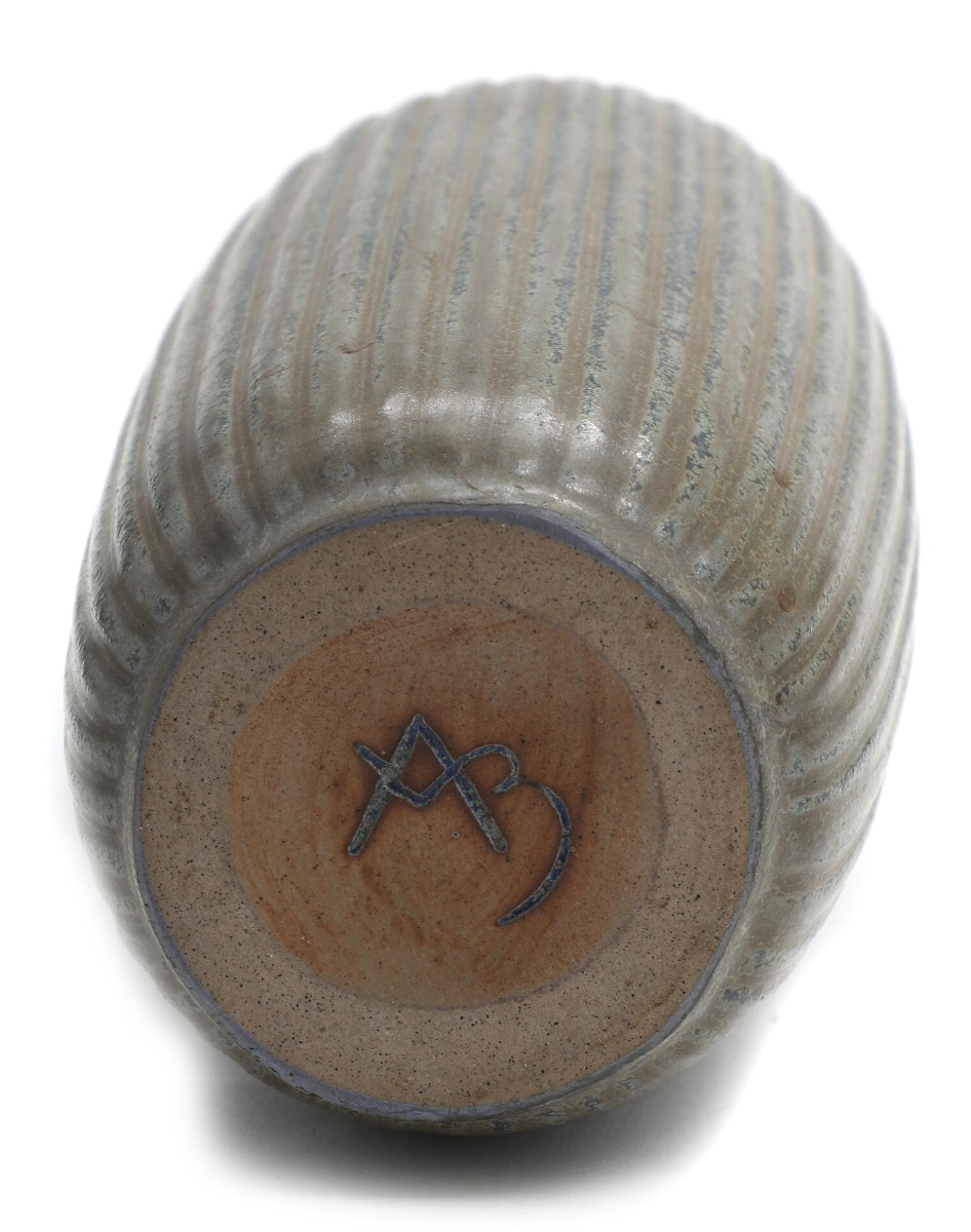 Arne Bang Stoneware Vase with Vertical Grooved Relief