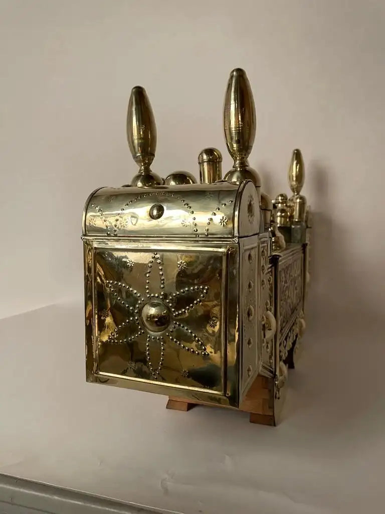 19th Century Turkish Brass Repousse Valet Shoe Shine Decorative Stand