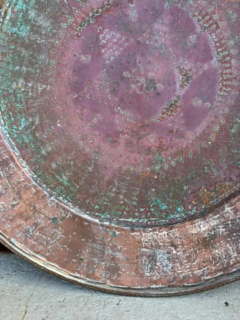 Moroccan Copper Charger With Etched Designs and Great Color