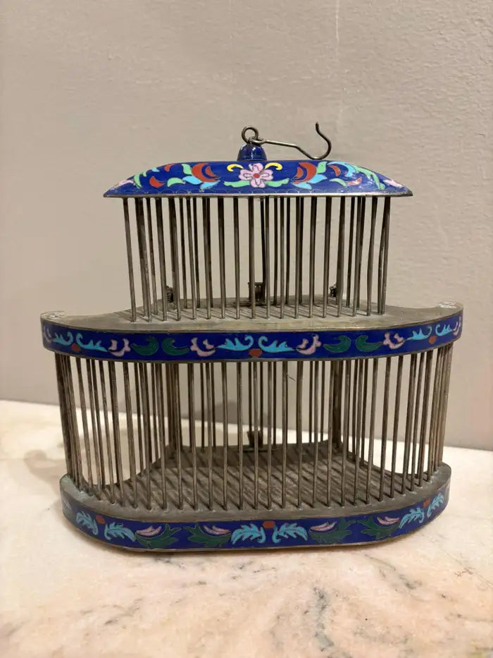 Chinese Cloisonne Enamel Cricket Cage with Dragon Heads, Circa 1900