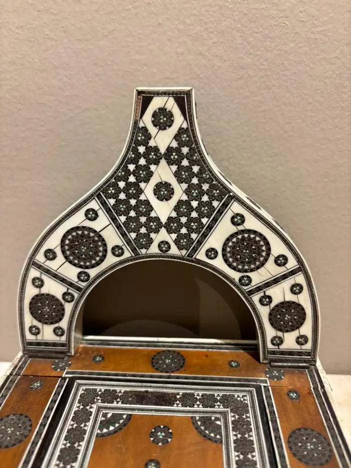 Anglo Indian Rosewood Folding Book Stand of Bone & Metal with Ebony Inlay