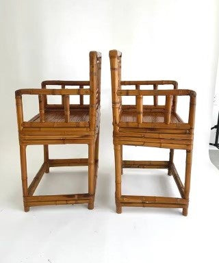 Pair of Chinese Early 20th Century Bamboo Armchairs