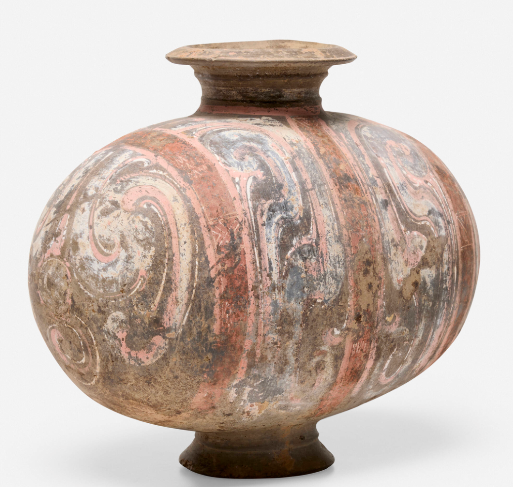 Chinese Coccon Vessel Han Dynasty or Later Earthenware with Pigment
