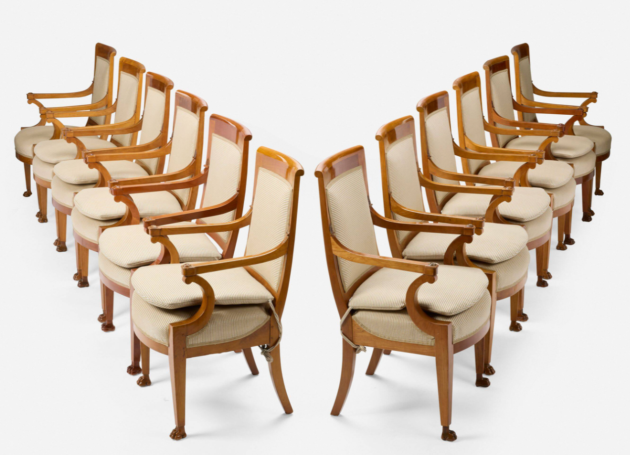 A Set of Twelve Sycamore Directoire Fauteuils