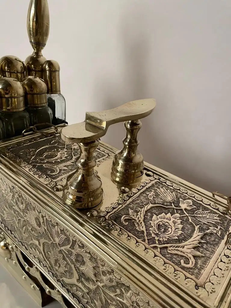 19th Century Turkish Brass Repousse Valet Shoe Shine Decorative Stand