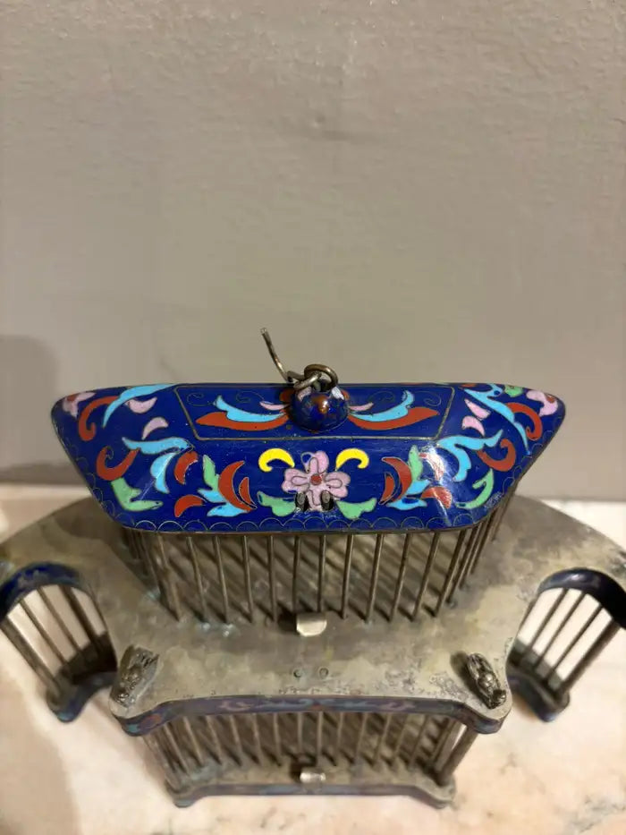 Chinese Cloisonne Enamel Cricket Cage with Dragon Heads, Circa 1900