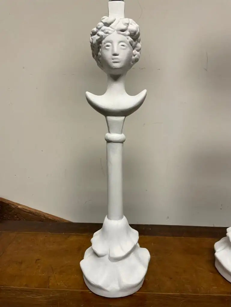 Pair Painted Plaster Table Lamps After Alberto Giacometti, "Tete de Femme"