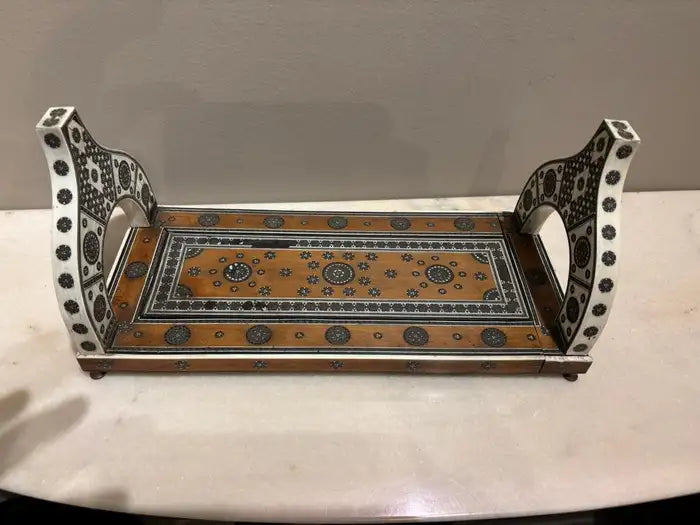 Anglo Indian Rosewood Folding Book Stand of Bone & Metal with Ebony Inlay