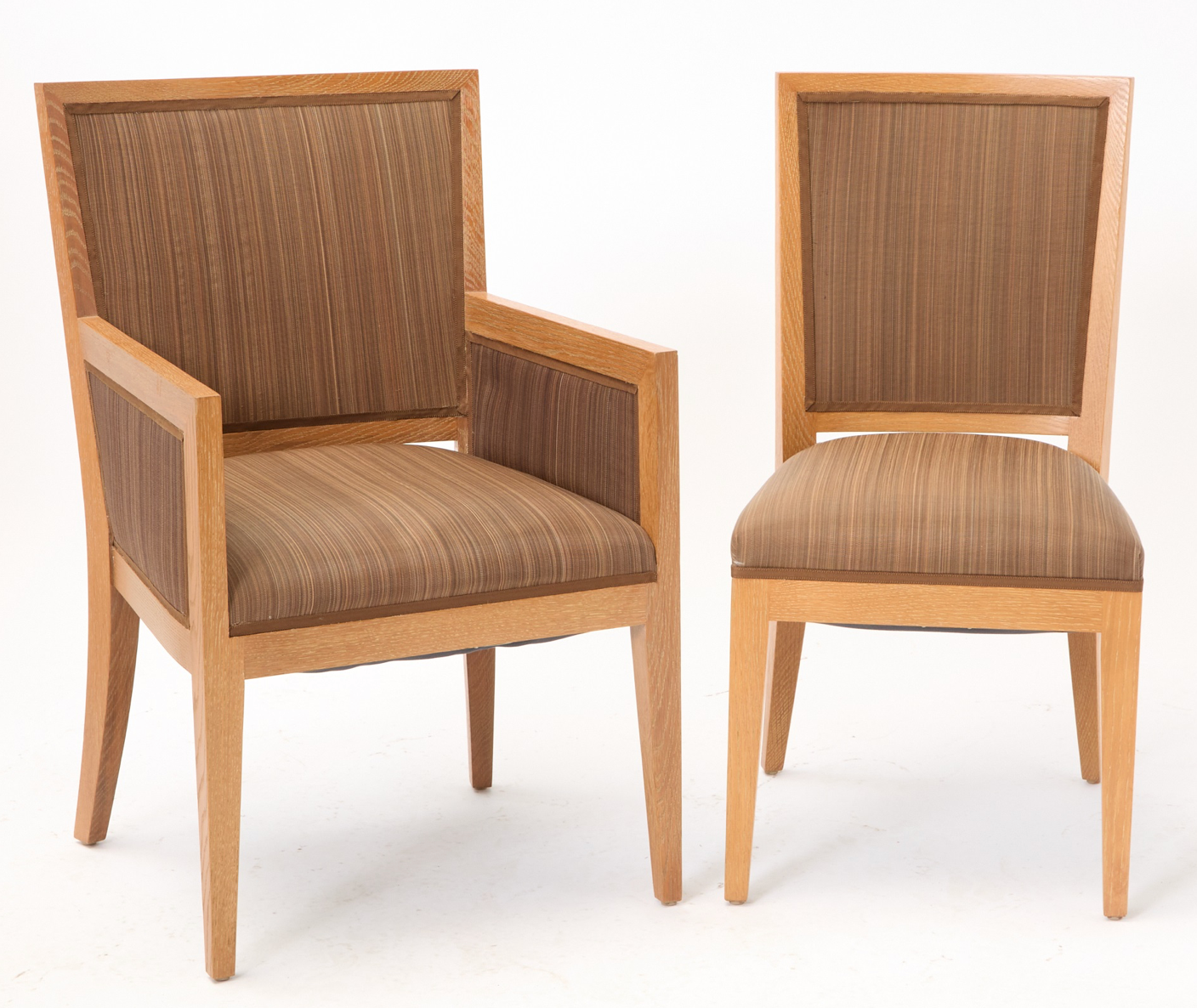 Set of Ten Upholstered Oak Dining Chairs In The Manner of Jean Michele Frank