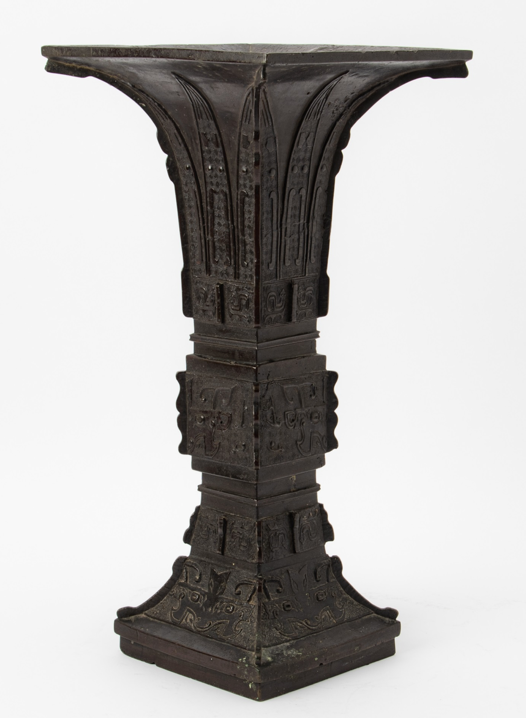 Large Chinese Bronze Archaistic Gu-form Vase, Ming Dynasty
