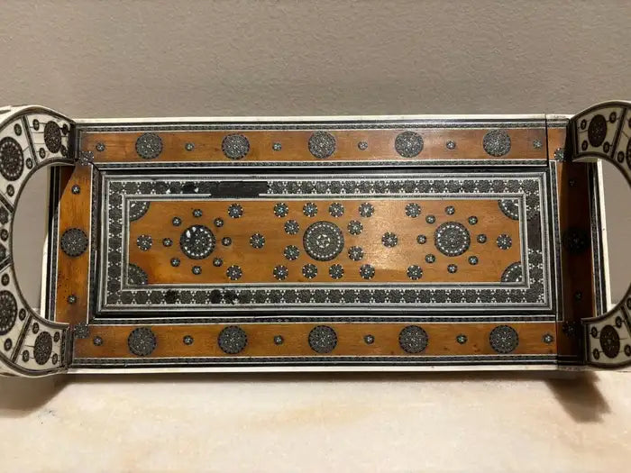 Anglo Indian Rosewood Folding Book Stand of Bone & Metal with Ebony Inlay