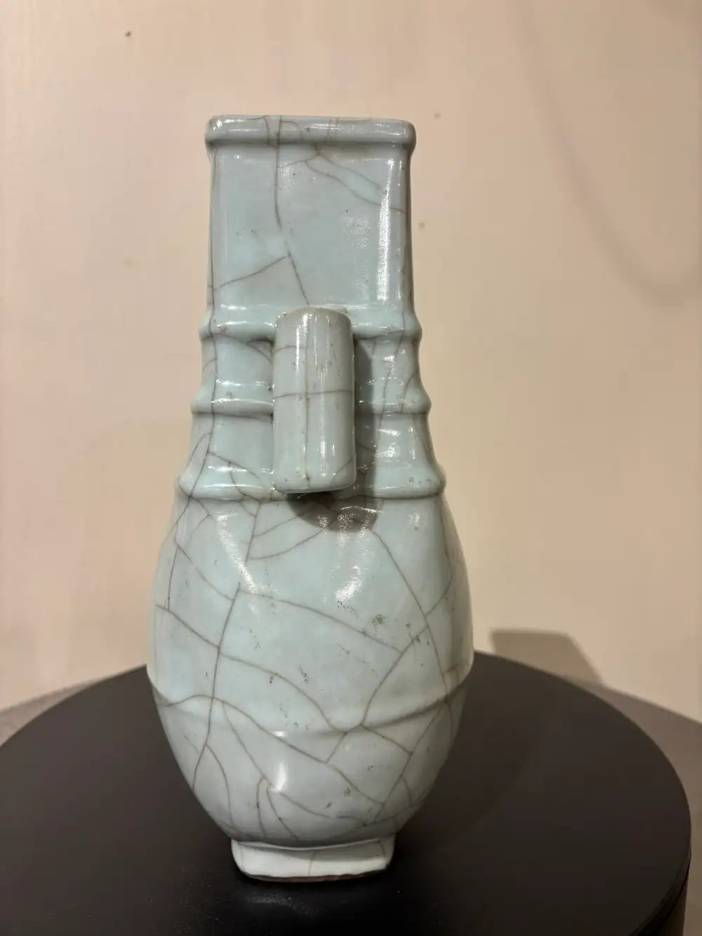 19th Chinese Hu Shaped Celadon Porcelain Vase with Crackle Glaze