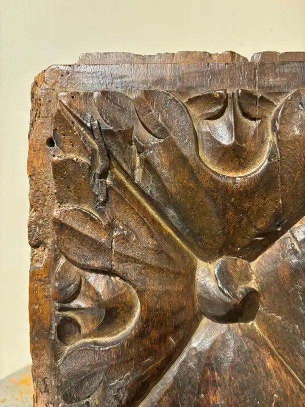 17th Century Spanish Carved Walnut Door Panel on Baroque, Hand-Carved, Steel Base
