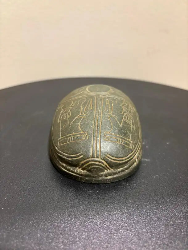 Grand Tour Egyptian Scarab of Carved Steatite with Hieroglyphics