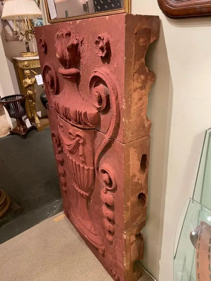 Monumental 19th Century Neoclassical Terracotta Urn Architectural Relief