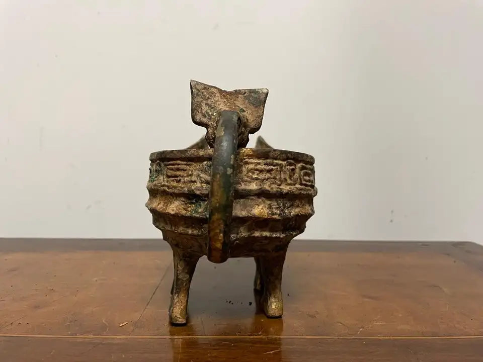 Chinese Archaic Style Gilt Bronze and Verdigris Vessel