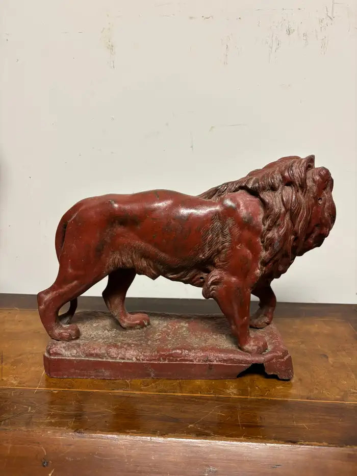 19th Century French Red Painted Zinc Striding Lion