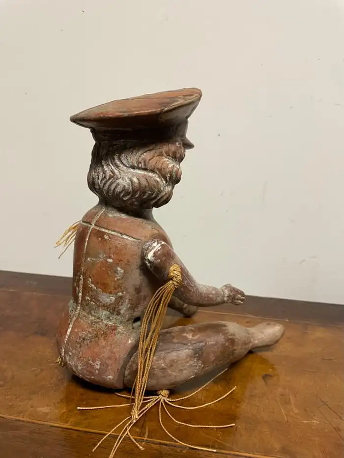 Mexican Terracotta Articulated Doll Figure Wearing a Military Hat