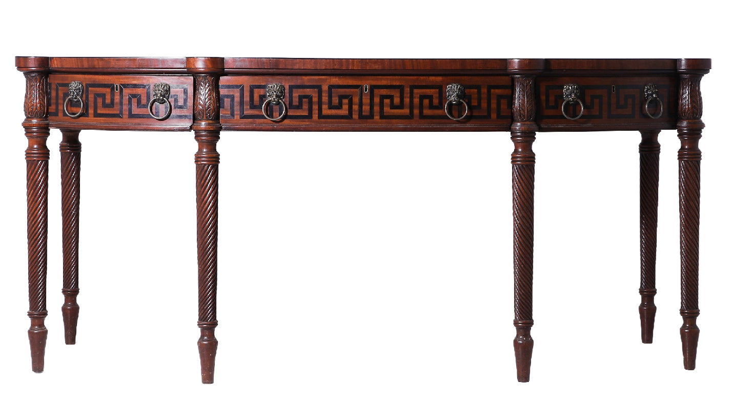 Regency Mahogany Bow-Front Sideboard with Ebony-Inlaid Greek-Key Decoration