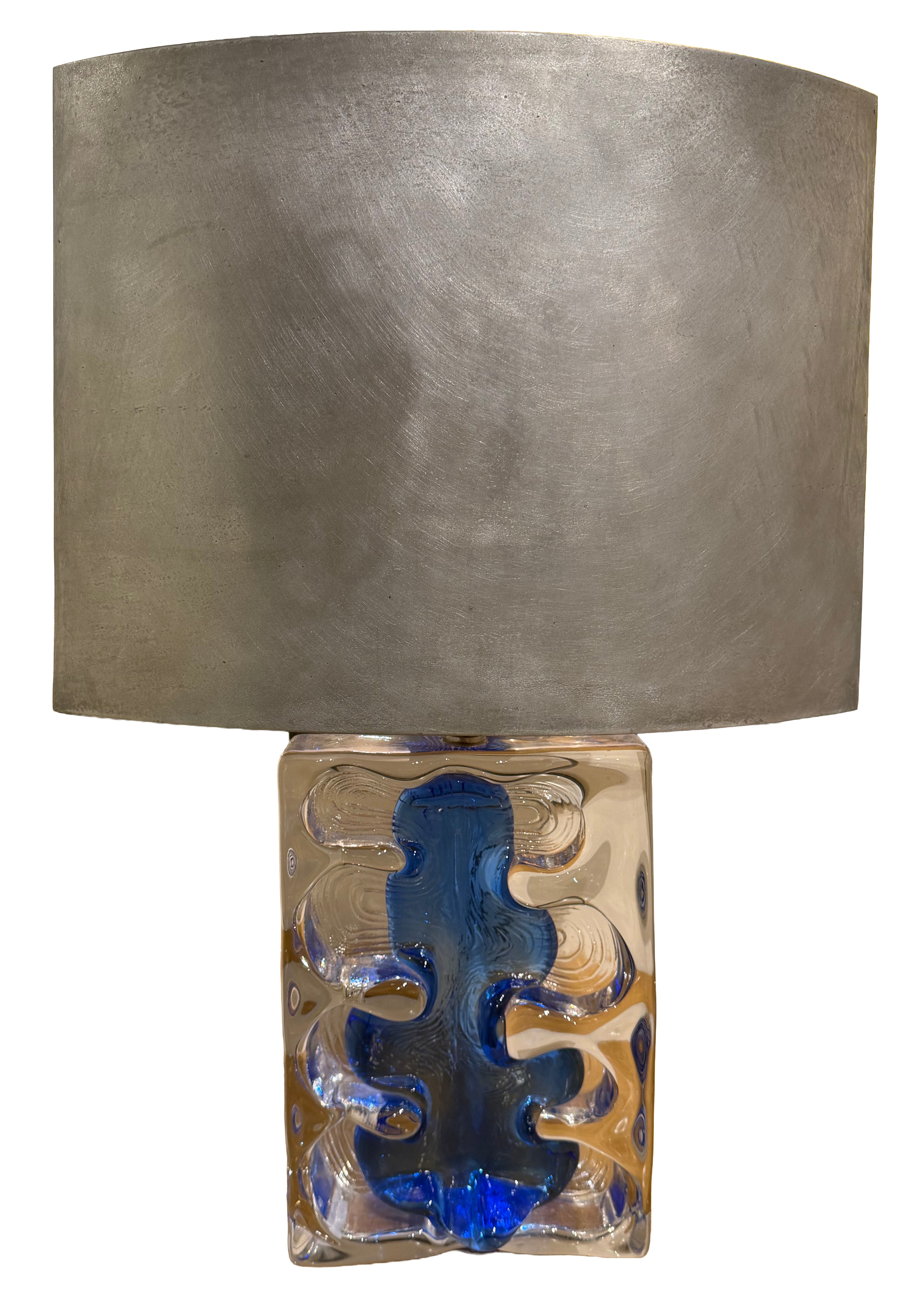 Daum Nancy Lamp Model Lynx with Blue Glass on Translucent Crystal