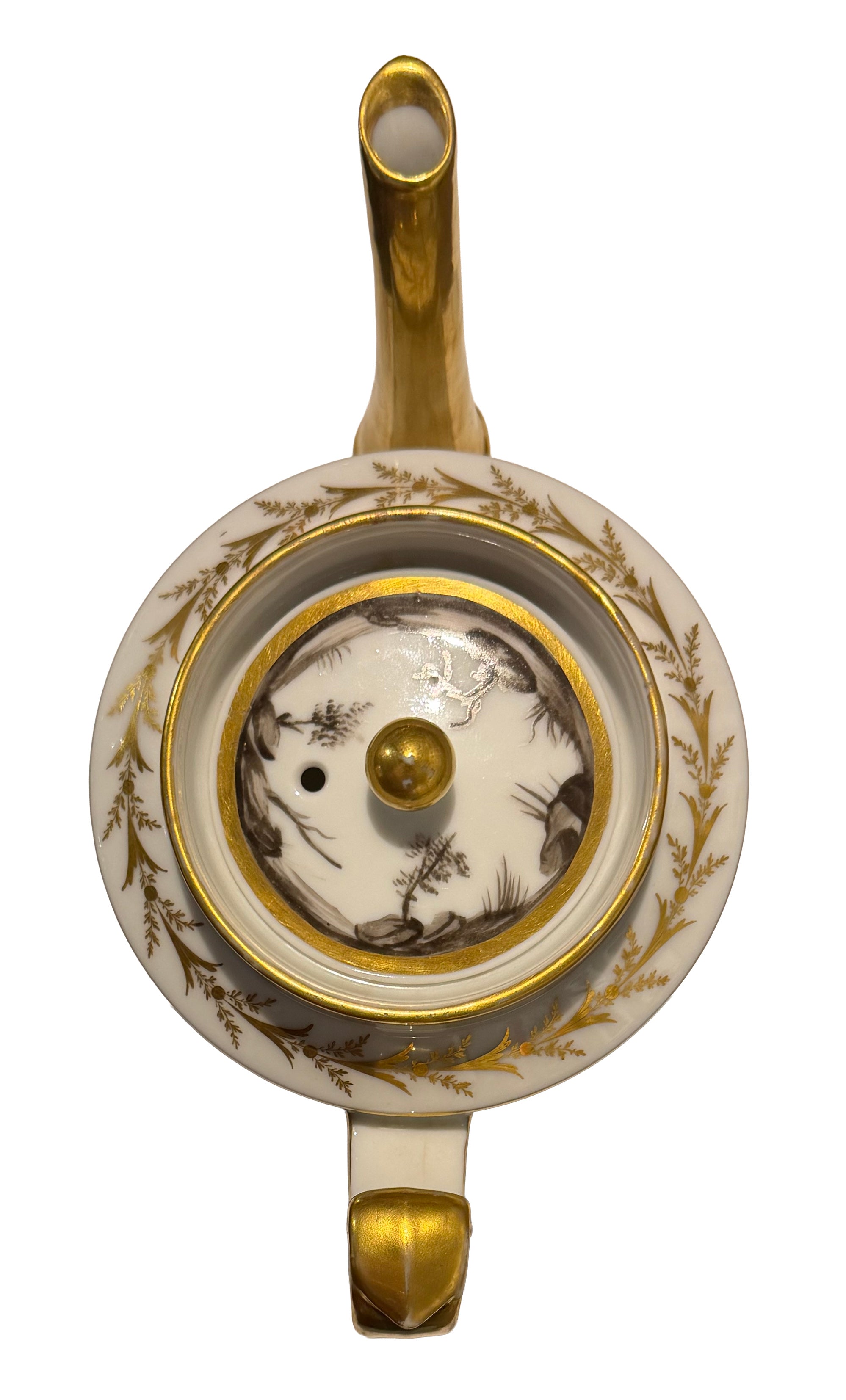 Vieux Paris "Old Paris" Porcelain En Grisaille Teapot In The Manner of Nast