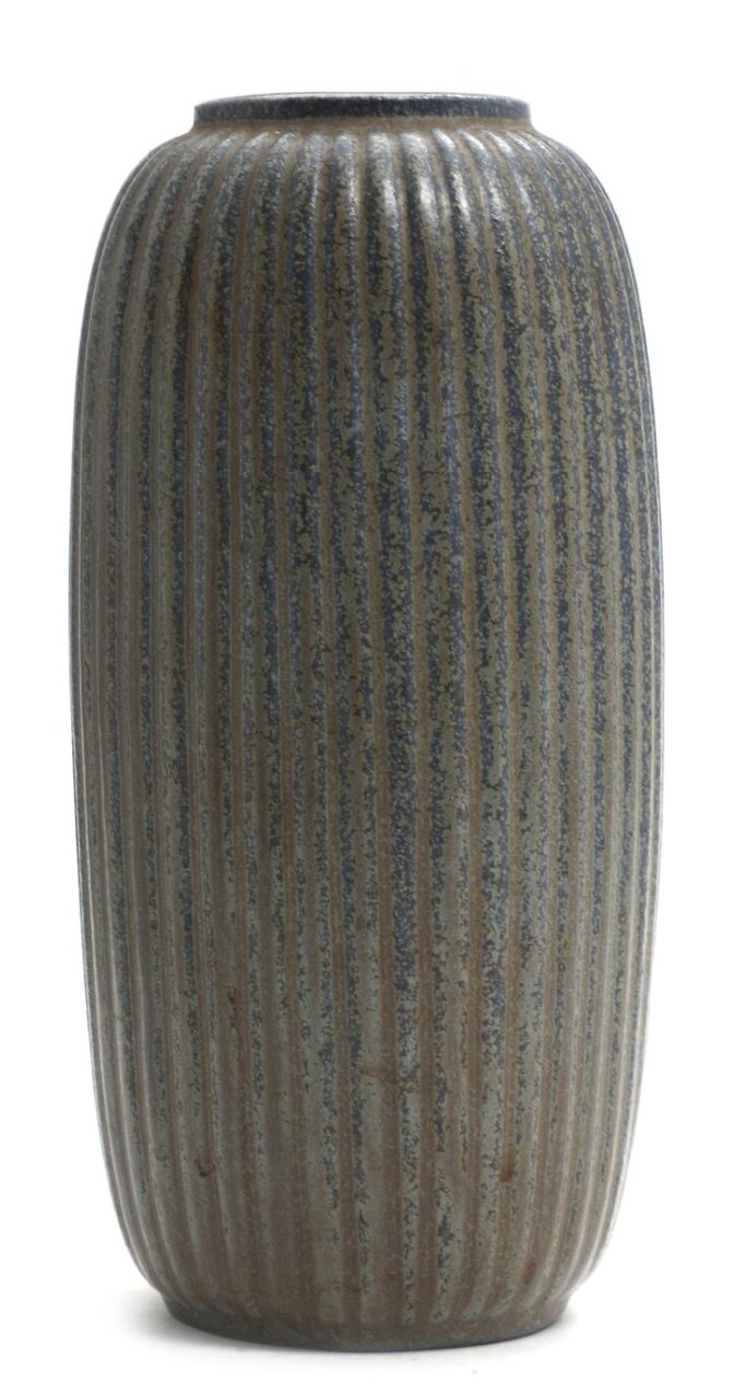 Arne Bang Stoneware Vase with Vertical Grooved Relief