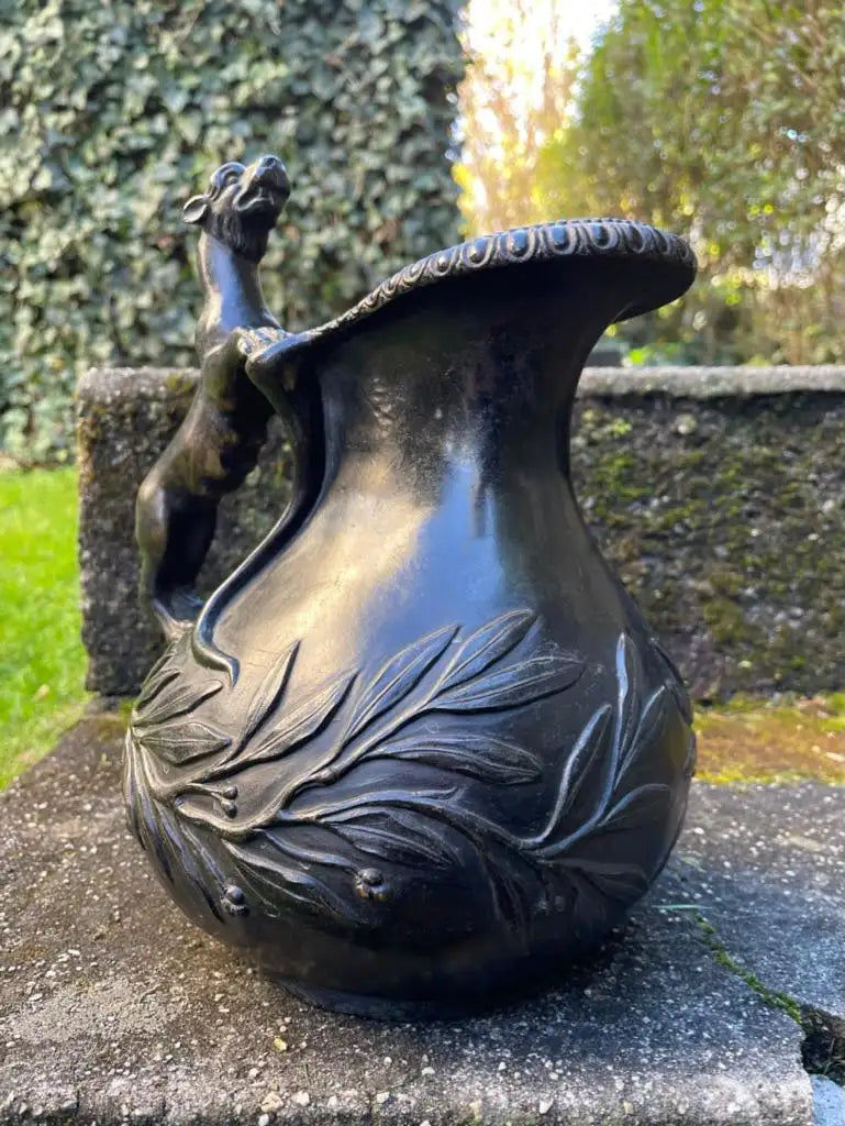 19th Century Italian Grand Tour Bronze Wine Vessel Askos with Panther Handle